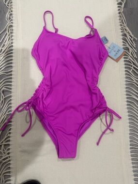 Shade & Shore Hot Pink One-Piece Girls' Swimsuit with Adjustable Side Ties